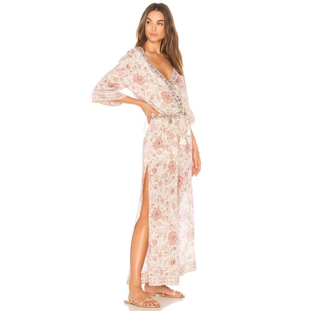 Spell Zahara Floral Pantsuit Jumpsuit Pink Cream Metallic Boho Festival S - Picture 2 of 12